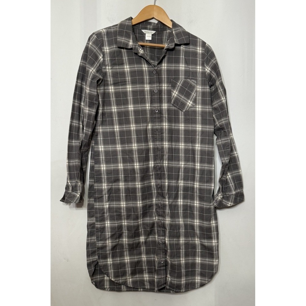 Garnet Hill Long Sleeve Plaid Flannel Shirt dress‎ 100% Organic Pima Cotton 6